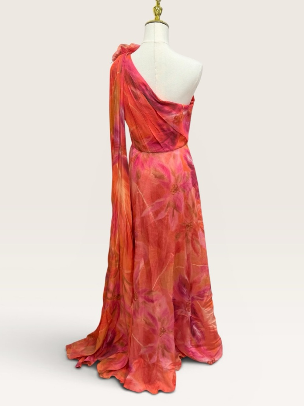 Muse By Marchesa Sz 6 One Shoulder Tangerine Floral Evening Gown Dress NWT $439 - Picture 9 of 16